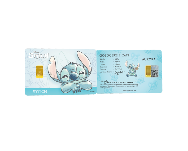 DISNEY x AURORA ITALIA (0.25g) 999.9 Stitch Limited Edition Gold Bar DISNEY x AURORA ITALIA (0.25g) 999.9 Stitch Limited Edition Gold Bar
