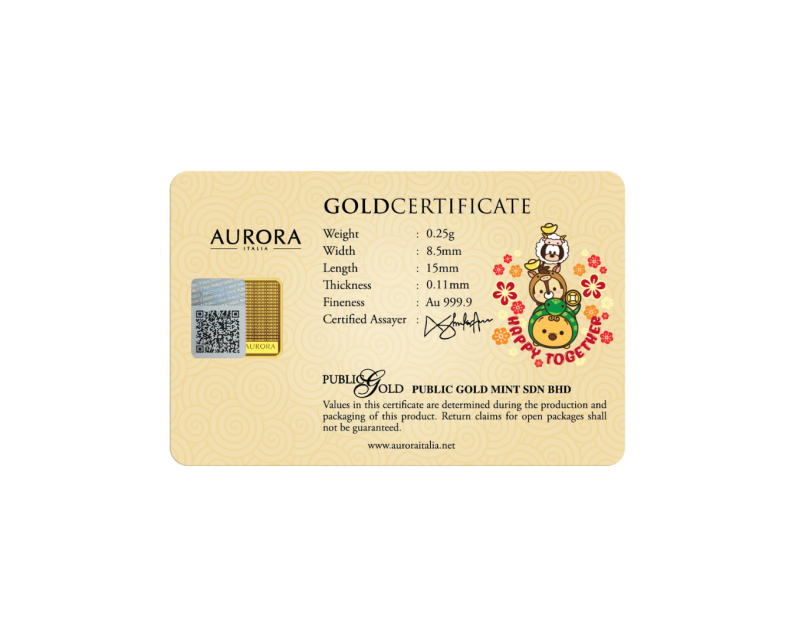 DISNEY x AURORA ITALIA (0.25g) 999.9 Tsum Tsum: Perfect Limited Edition Gold Bar DISNEY x AURORA ITALIA (0.25g) 999.9 Tsum Tsum: Perfect Limited Edition Gold Bar
