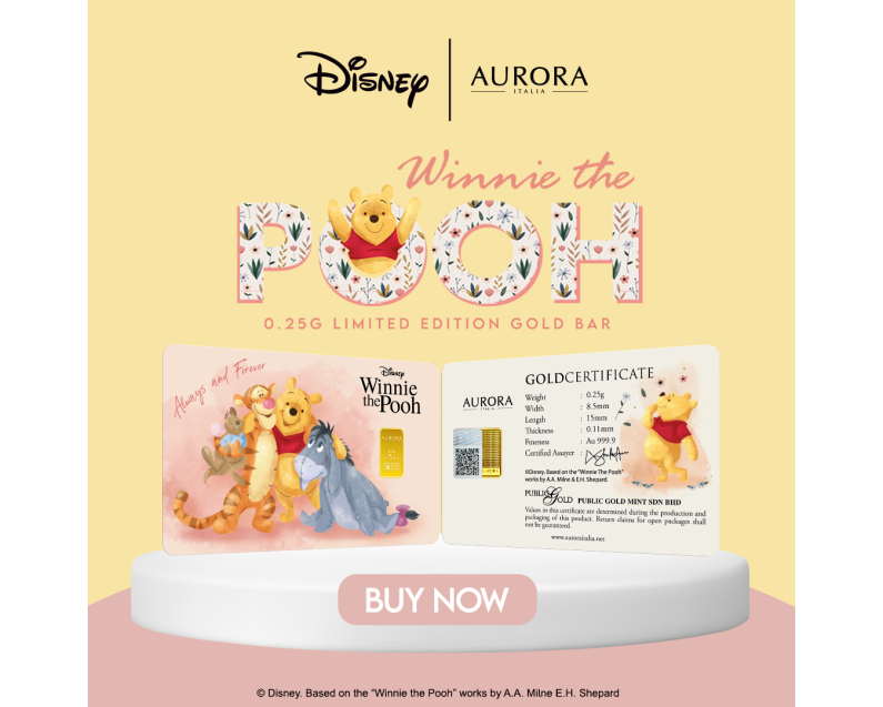 DISNEY X AURORA ITALIA (0.25g) 999.9 Winnie The Pooh Limited Edition Gold Bar DISNEY X AURORA ITALIA (0.25g) 999.9 Winnie The Pooh Limited Edition Gold Bar