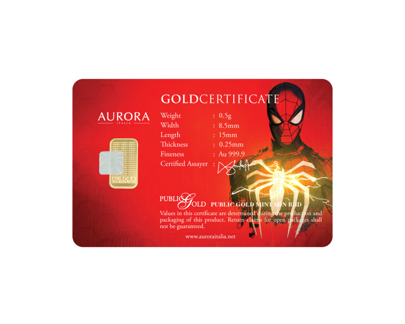 MARVEL x AURORA ITALIA (0.5g) 999.9 Spider-man Limited Edition Gold Bar MARVEL x AURORA ITALIA (0.5g) 999.9 Spider-man Limited Edition Gold Bar