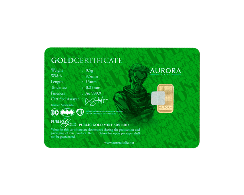 DC x AURORA ITALIA (0.5g) 999.9 The Joker Limited Edition Gold Bar DC x AURORA ITALIA (0.5g) 999.9 The Joker Limited Edition Gold Bar