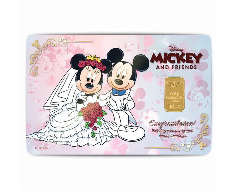 DISNEY x AURORA ITALIA (0.5g) 999.9 Disney Mickey Happy Wedding Limited Edition Gold Bar