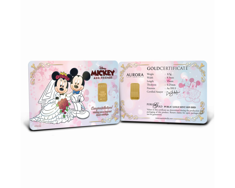 DISNEY x AURORA ITALIA (0.5g) 999.9 Disney Mickey Happy Wedding Limited Edition Gold Bar