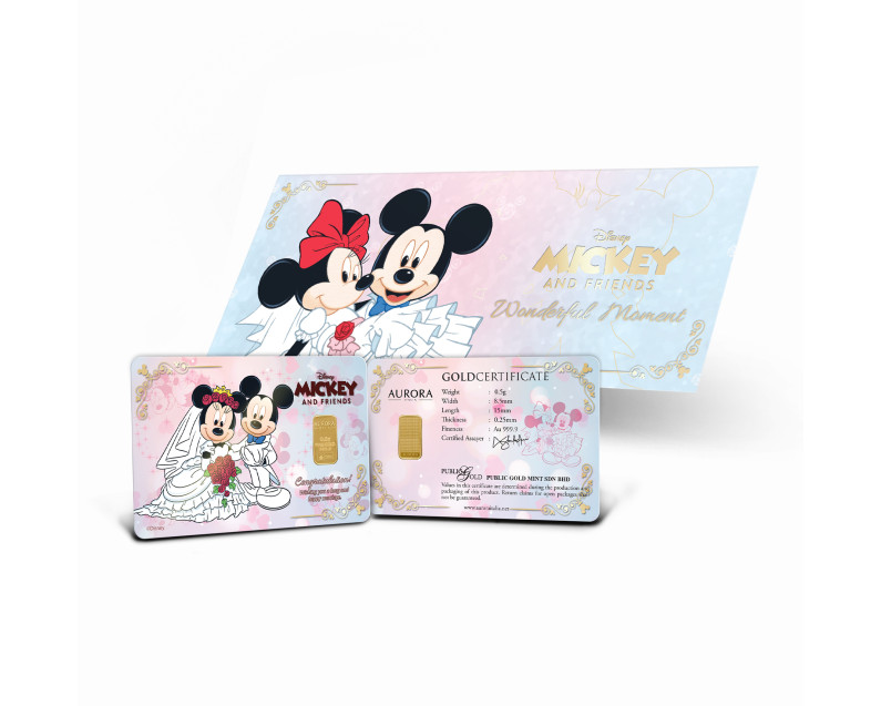 DISNEY x AURORA ITALIA (0.5g) 999.9 Disney Mickey Happy Wedding Limited Edition Gold Bar