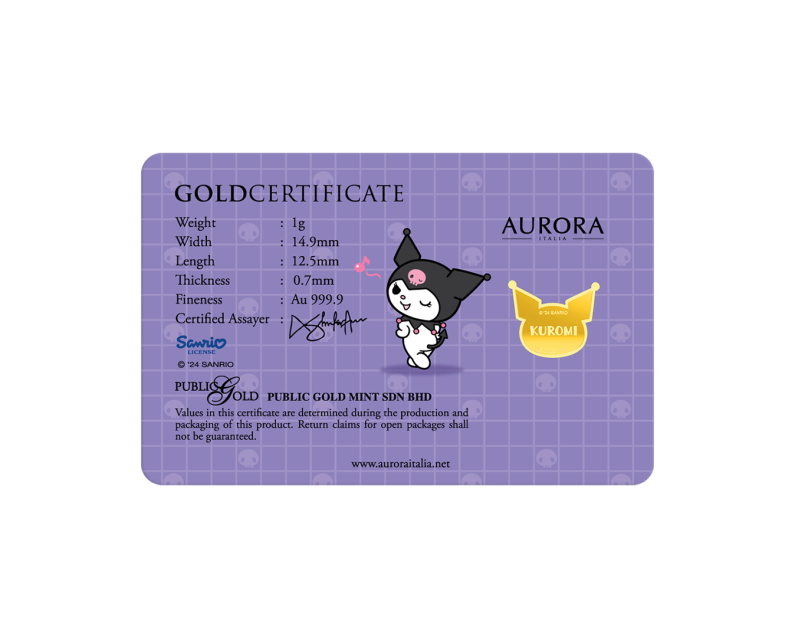 SANRIO x AURORA ITALIA (1g) 999.9 Kuromi Limited Edition Gold Bar SANRIO x AURORA ITALIA (1g) 999.9 Kuromi Limited Edition Gold Bar