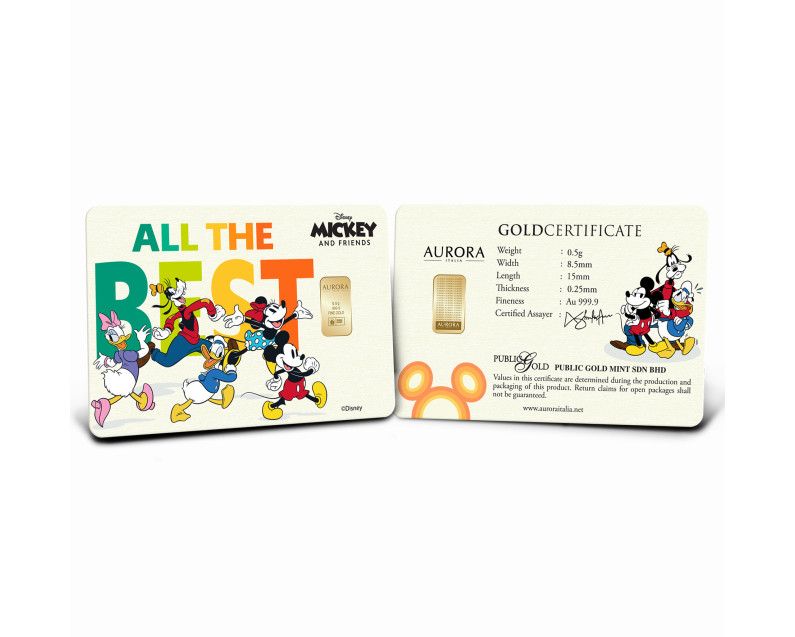 DISNEY x AURORA ITALIA (0.5g) 999.9 Mickey Edition All The Best Limited Edition Gold Bar
