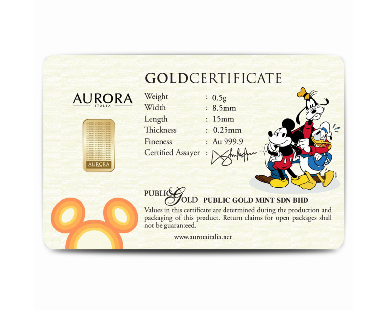 DISNEY x AURORA ITALIA (0.5g) 999.9 Mickey Edition All The Best Limited Edition Gold Bar