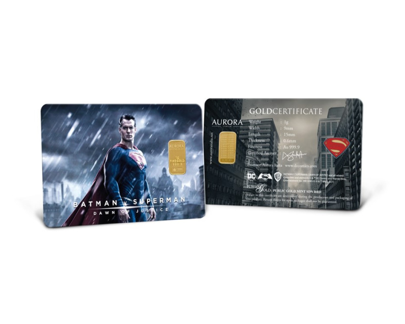 DC x AURORA ITALIA 1g 999.9 Gold Bar Batman vs Superman: Superman Limited Edition Gold Bar