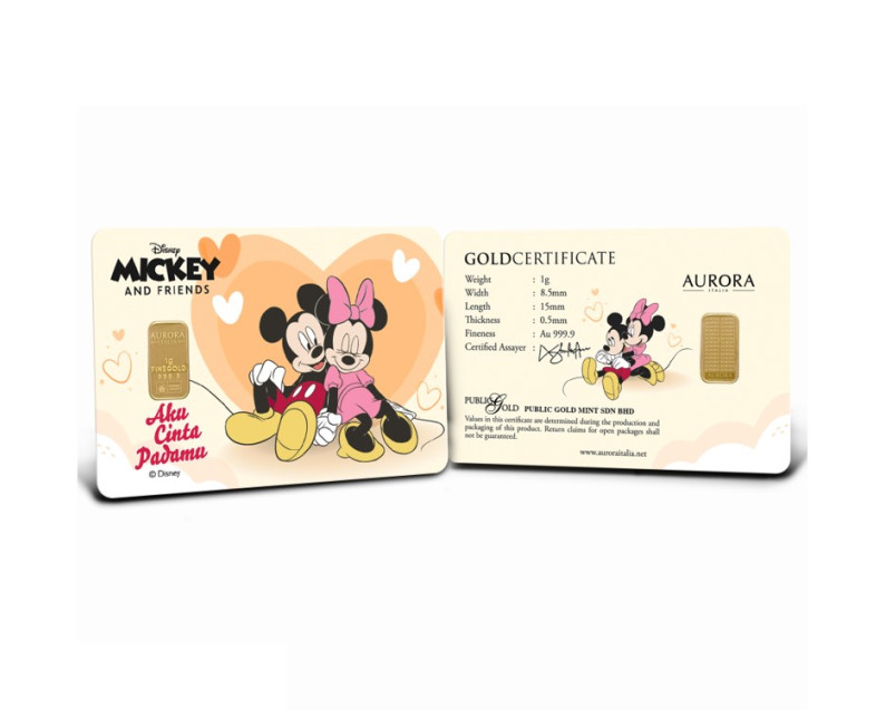 DISNEY x AURORA ITALIA 1g 999.9 Aku Cinta Padamu Limited Edition Gold Bar