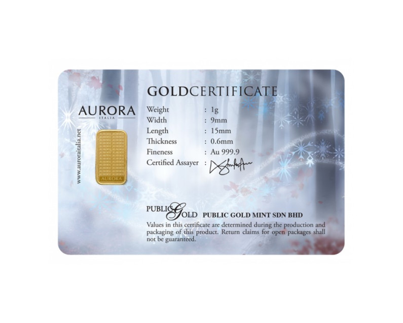 DISNEY X AURORA ITALIA 1g 999.9 Frozen II Limited Edition Gold Bar