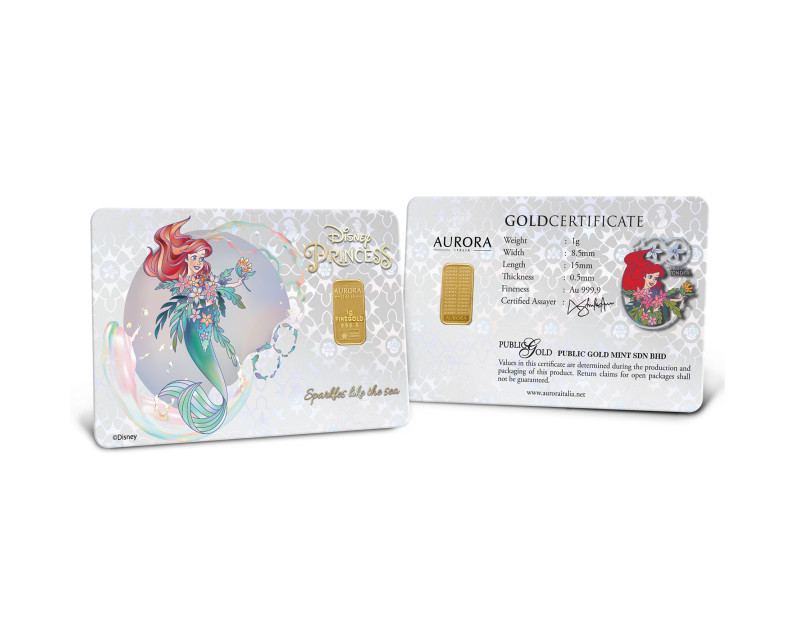 DISNEY x AURORA ITALIA (1g) 999.9 Princess Collection - Ariel 2 Limited Edition Gold Bar
