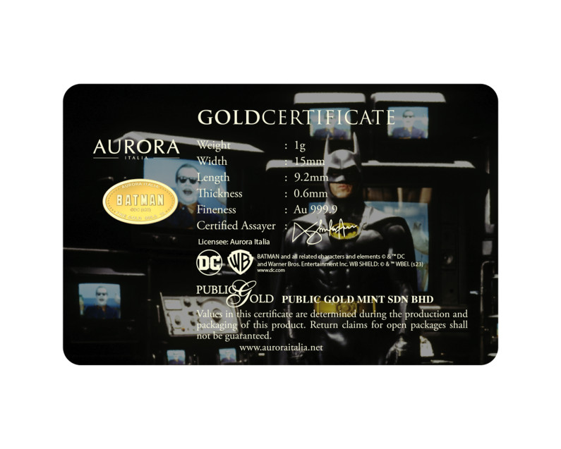 DC x AURORA ITALIA (1g) 999.9 Batman III Limited Edition Gold Bar
