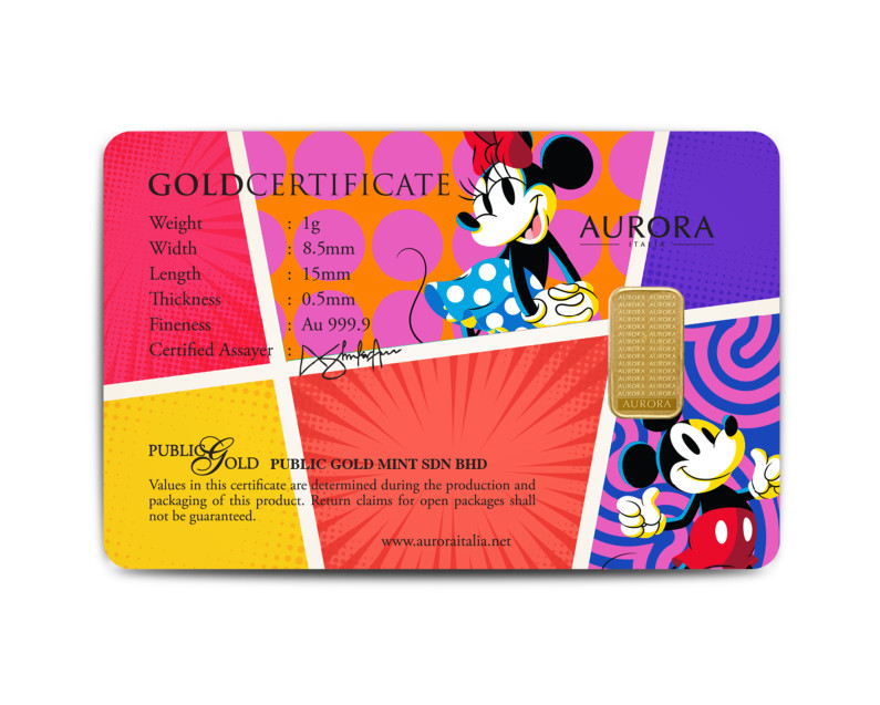 DISNEY x AURORA ITALIA (1g) 999.9 Mickey & Friend: Happy Birthday Limited Edition Gold Bar happy birthday gift
