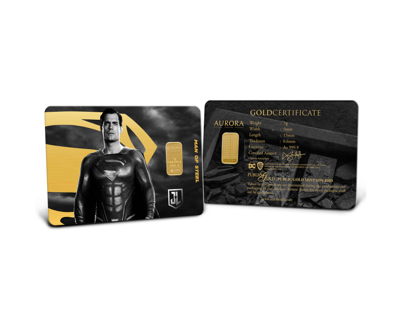 DC x AURORA ITALIA (1g) 999.9 Zack Snyder's Justice League Collection - Superman, Aquaman & Batman Limited Edition Gold Bar