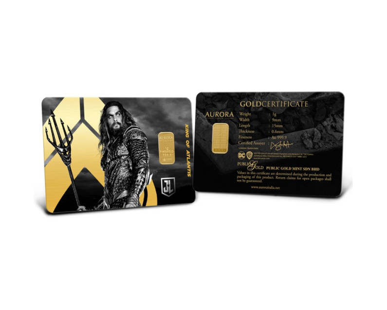 DC x AURORA ITALIA (1g) 999.9 Zack Snyder's Justice League Collection - Superman, Aquaman & Batman Limited Edition Gold Bar