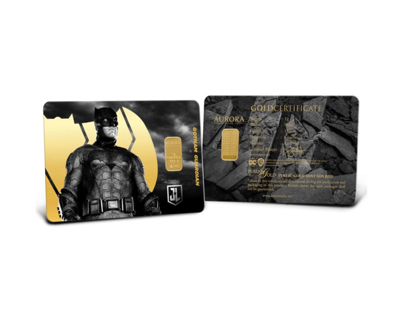 DC x AURORA ITALIA (1g) 999.9 Zack Snyder's Justice League Collection - Superman, Aquaman & Batman Limited Edition Gold Bar