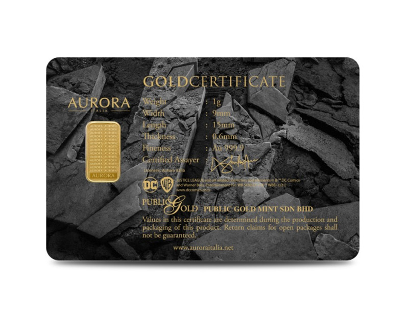 DC x AURORA ITALIA (1g) 999.9 Zack Snyder's Justice League Collection - Superman, Aquaman & Batman Limited Edition Gold Bar