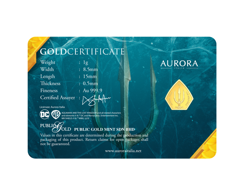 WARNER BROS X Aurora Italia (1g) 999.9 Aquaman II Limited Edition Gold Bar