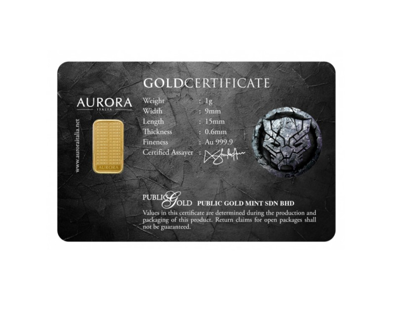 MARVEL x AURORA ITALIA (1g) 999.9 Black Panther: Wakanda Forever Limited Edition Gold Bar