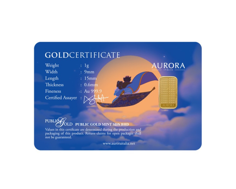 DISNEY x AURORA ITALIA (1g) 999.9 Disney Princess Collection - Jasmine Limited Edition Gold Bar