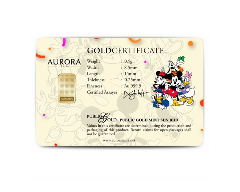 DISNEY x AURORA ITALIA (0.5g) 999.9 Mickey Edition Congratulations on Your Success Limited Edition Gold Bar