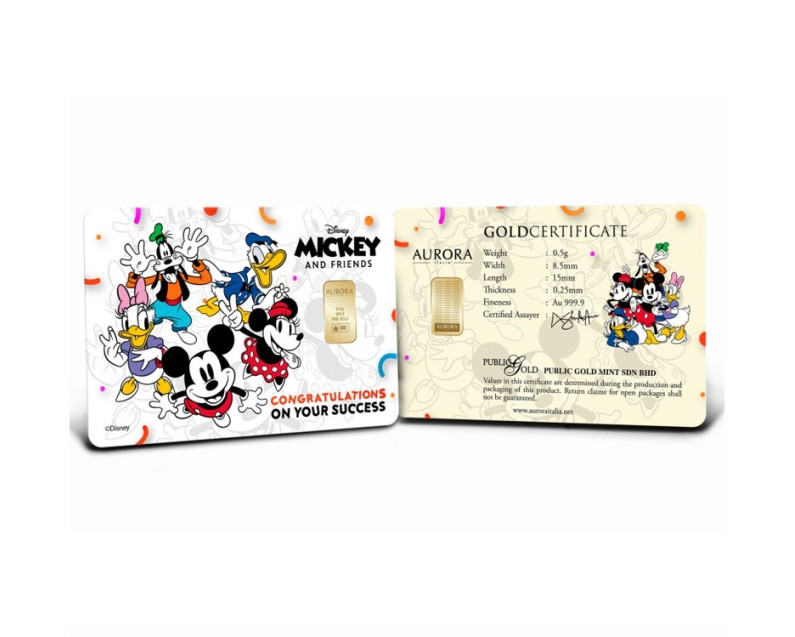DISNEY x AURORA ITALIA (0.5g) 999.9 Mickey Edition Congratulations on Your Success Limited Edition Gold Bar