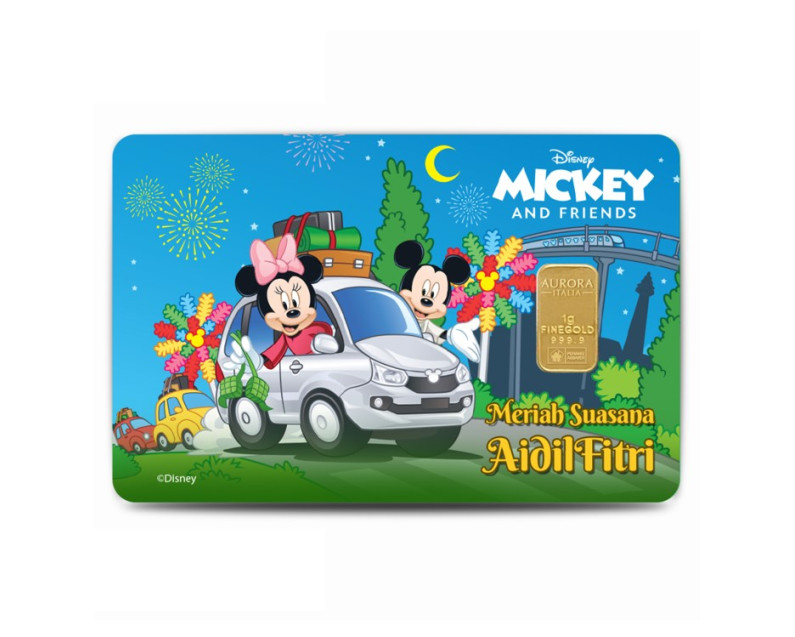 DISNEY x AURORA ITALIA (1g) 999.9 Mickey Meriah Suasana Aidilfitri - Blue Limited Edition Gold Bar