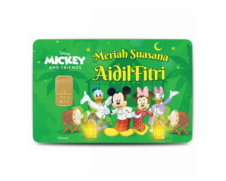 DISNEY x AURORA ITALIA (1g) 999.9 Mickey Meriah Suasana Aidilfitri - Green Limited Edition Gold Bar