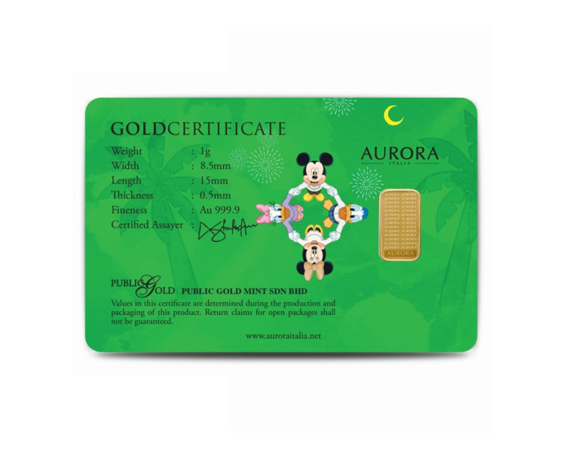 DISNEY x AURORA ITALIA (1g) 999.9 Mickey Meriah Suasana Aidilfitri - Green Limited Edition Gold Bar