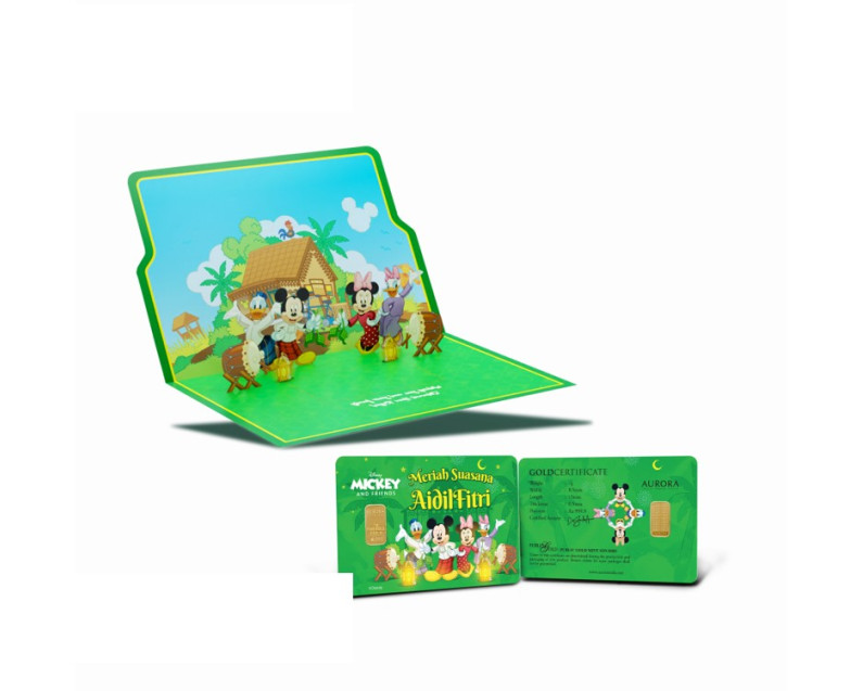 DISNEY x AURORA ITALIA (1g) 999.9 Mickey Meriah Suasana Aidilfitri - Green Limited Edition Gold Bar