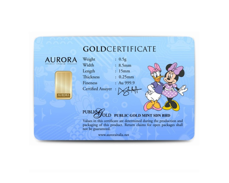 DISNEY x AURORA ITALIA (0.5g) 999.9 Mickey Edition Thanks A Million Limited Edition Gold Bar