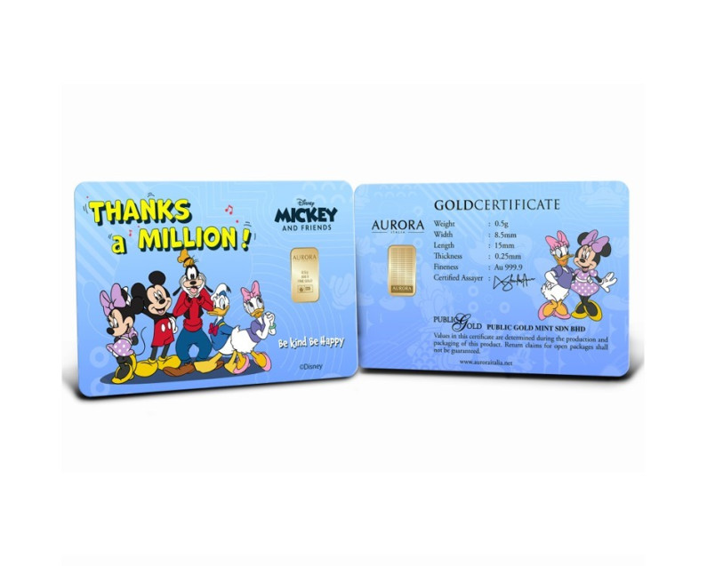 DISNEY x AURORA ITALIA (0.5g) 999.9 Mickey Edition Thanks A Million Limited Edition Gold Bar
