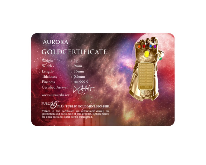 MARVEL x AURORA ITALIA (1g) 999.9 Thanos Limited Edition Gold Bar