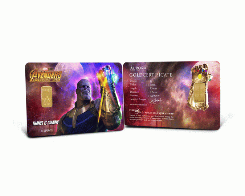 MARVEL x AURORA ITALIA (1g) 999.9 Thanos Limited Edition Gold Bar