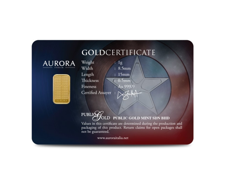 MARVEL x AURORA ITALIA (1g) 999.9 Marvel Collection - The Falcon and The Winter Soldier Gold Bar