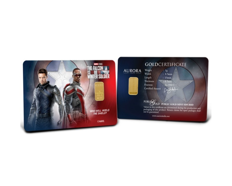 MARVEL x AURORA ITALIA (1g) 999.9 Marvel Collection - The Falcon and The Winter Soldier Gold Bar
