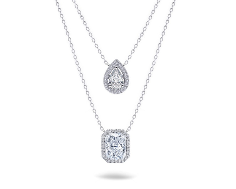 Auroses Two Layer Pear & Emerald Halo Necklace