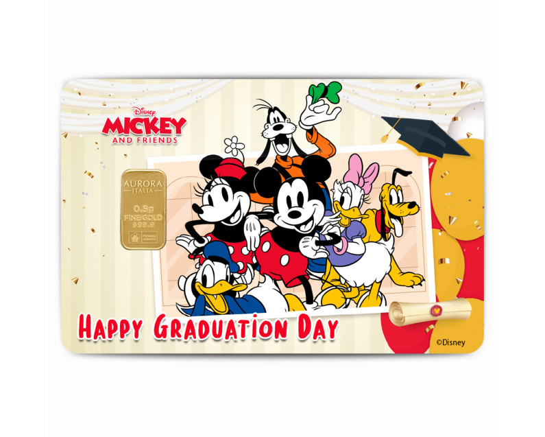 DISNEY x AURORA ITALIA (0.5g) 999.9 Mickey Happy Graduation Day Limited Edition Gold Bar