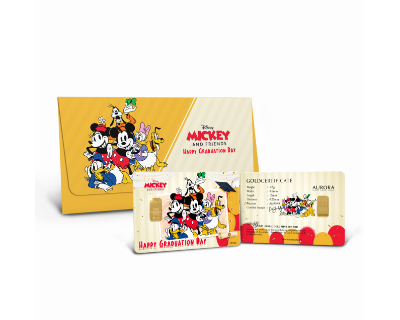 DISNEY x AURORA ITALIA (0.5g) 999.9 Mickey Happy Graduation Day Limited Edition Gold Bar