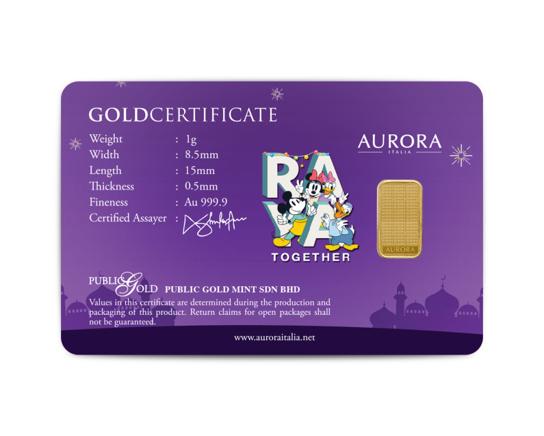 DISNEY x AURORA ITALIA 1g  999.9 Mickey & Friends: Riang Ria Aidilfitri Limited Edition Gold Bar DISNEY x AURORA ITALIA 1g  999.9 Mickey & Friends: Riang Ria Aidilfitri Limited Edition Gold Bar