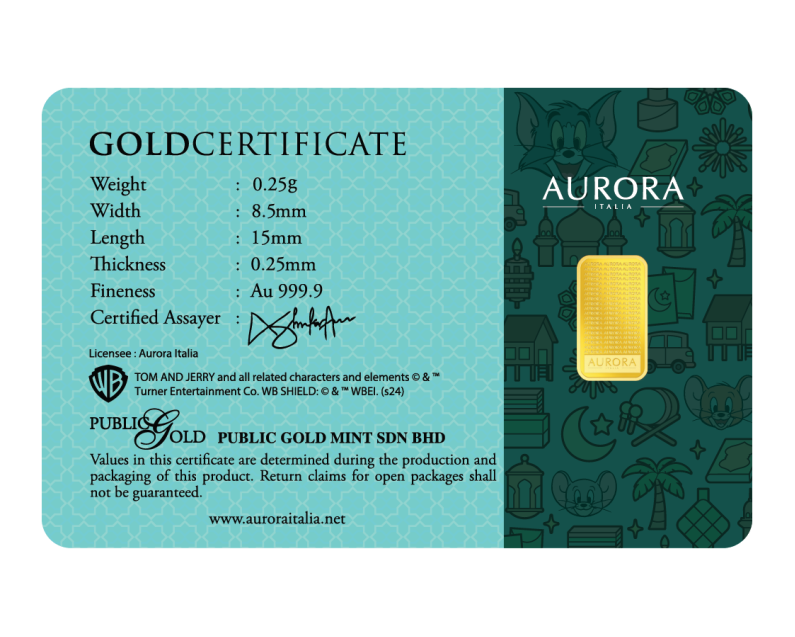 WARNER BROS X AURORA ITALIA (0.25g) Tom & Jerry Selamat Aidilfitri Limited Edition Gold Bar