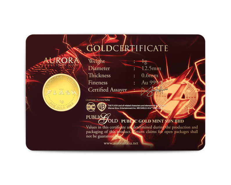 DC x AURORA ITALIA (1g) 999.9 The Flash Limited Edition Gold Bar the flash gold bar